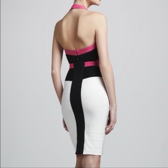 Herve Leger Andie Color Block Pink Bandage Dress, Size: Small - Picture 3 of 9